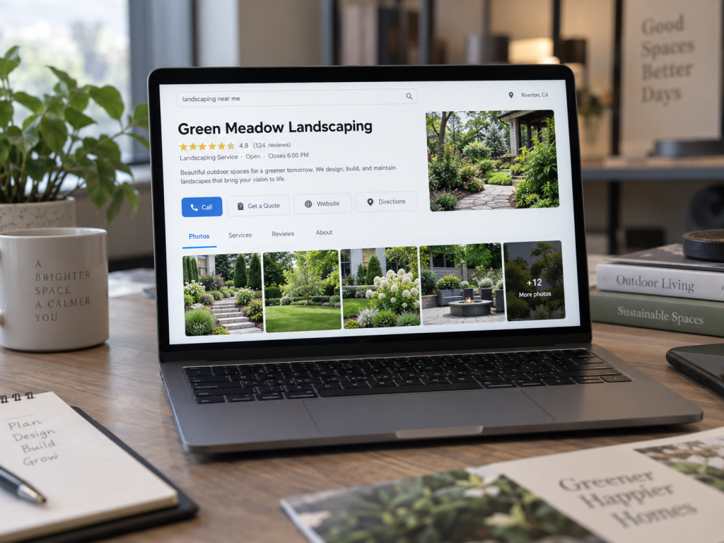 Google Business Profile listing for a landscaping company, one of the top ways to attract landscaping clients online