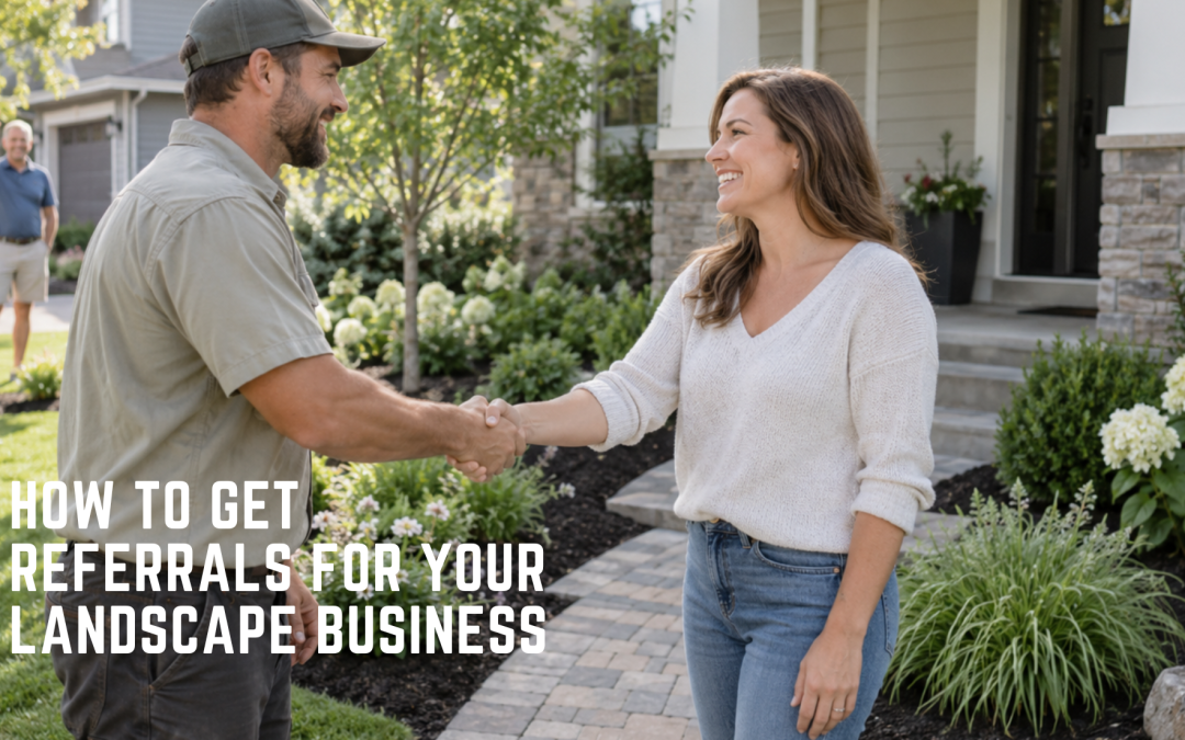 Landscape contractor thanking a homeowner as part of a landscaping referral program
