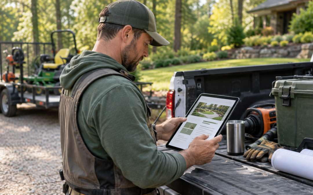 Landscape contractor reviewing an estimate built with landscape estimating software