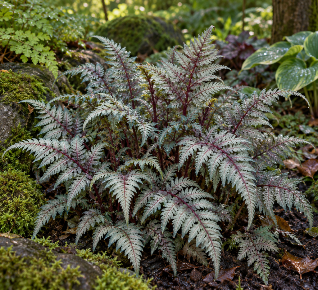 fern with purple shade on stem and leaves