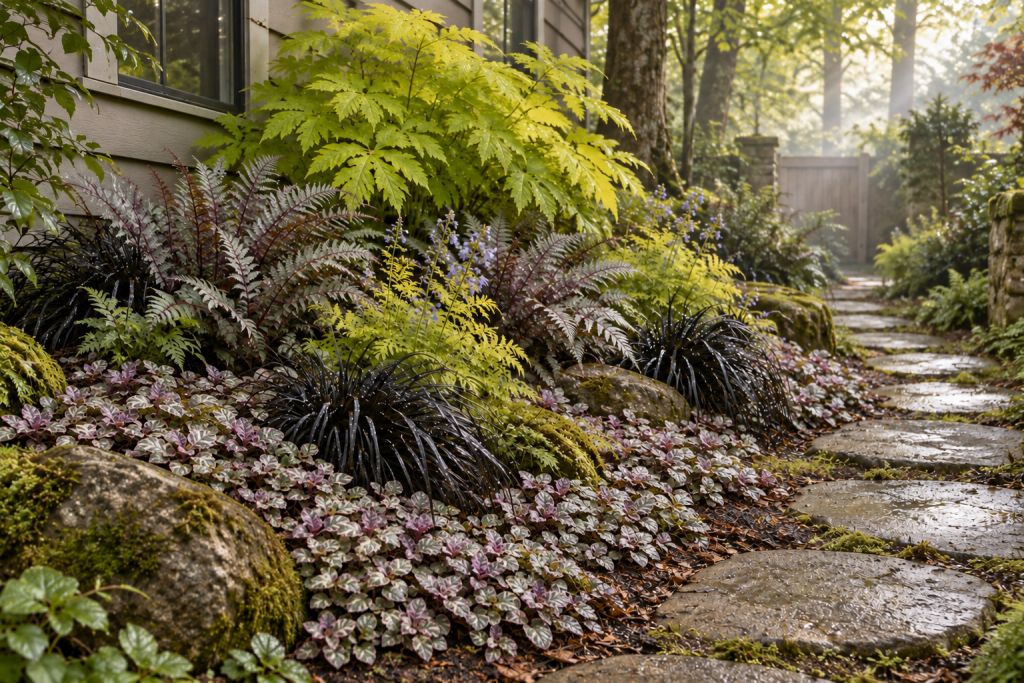 burgundy groundcovers for the side garden