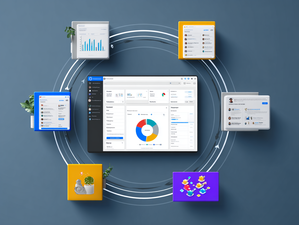 a graphic showing a CRM system