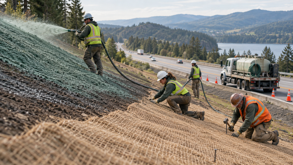 Landscape subcontractor crew on a DOT prevailing wage project