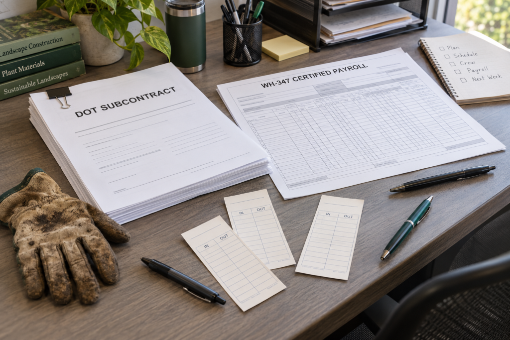 timesheets, subcontract and all forms necessary to fill out a WH-347 form for certified payroll