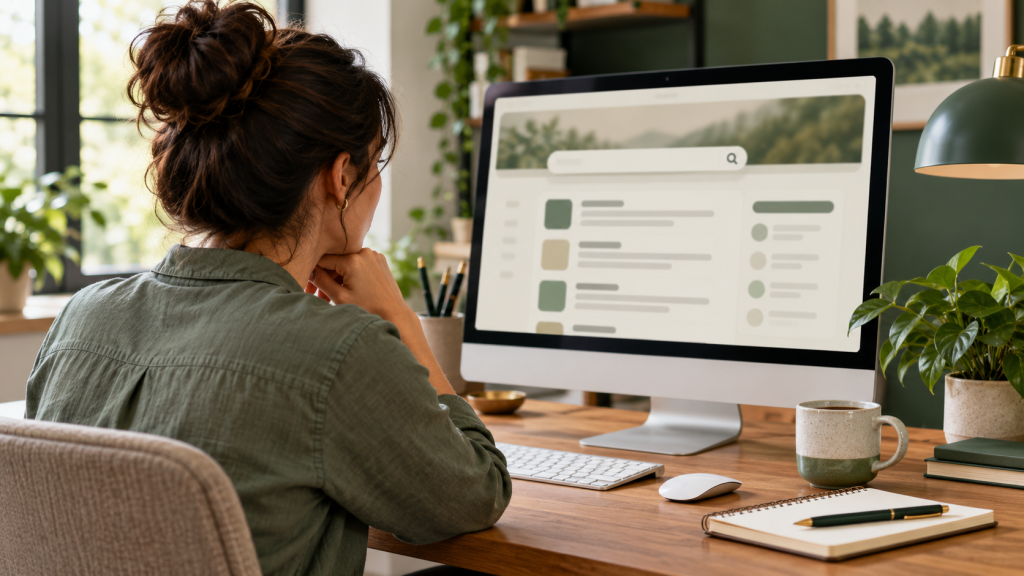 Office manager searching for a wage determination number on a desktop monitor